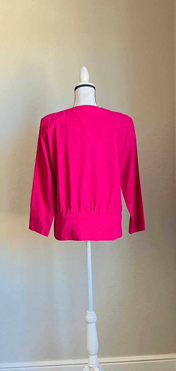 1980s Fuchsia Surplice Blouse, Vintage Pleated Bl… - image 6