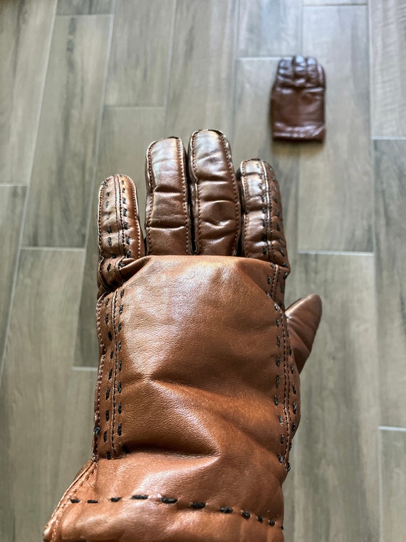 1980s Brown Leather Gloves, Vintage Gloves with C… - image 7