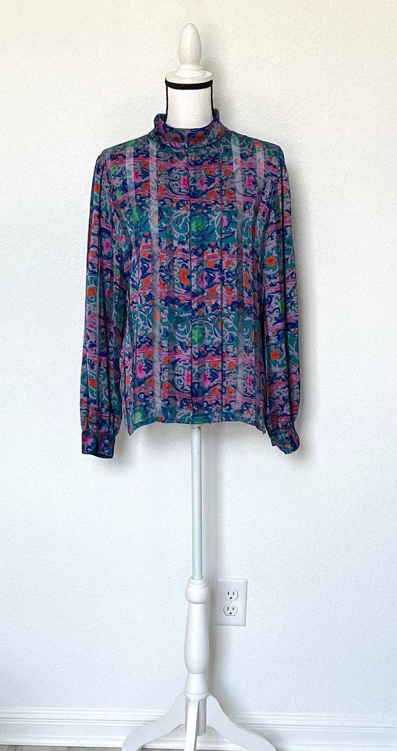 Vintage Oversized Sheer Pattern Blouse