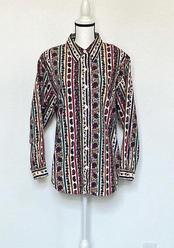 1990s Mixed Pattern Cotton Button Up Shirt - image 2