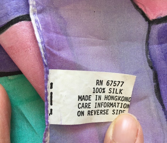 1980s Silk Handpainted Scarf, Vintage Colorful Ob… - image 9