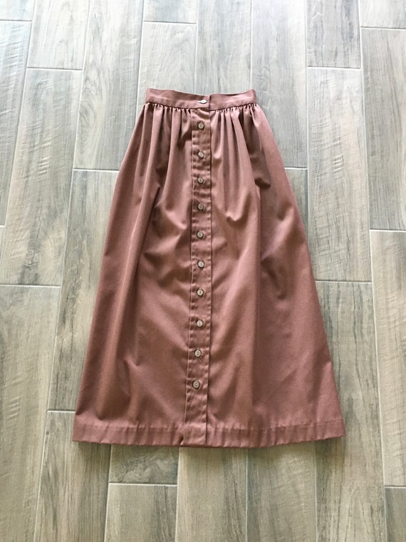 1980s Brown Button Down Skirt, 1970s Cotton Midi … - image 7