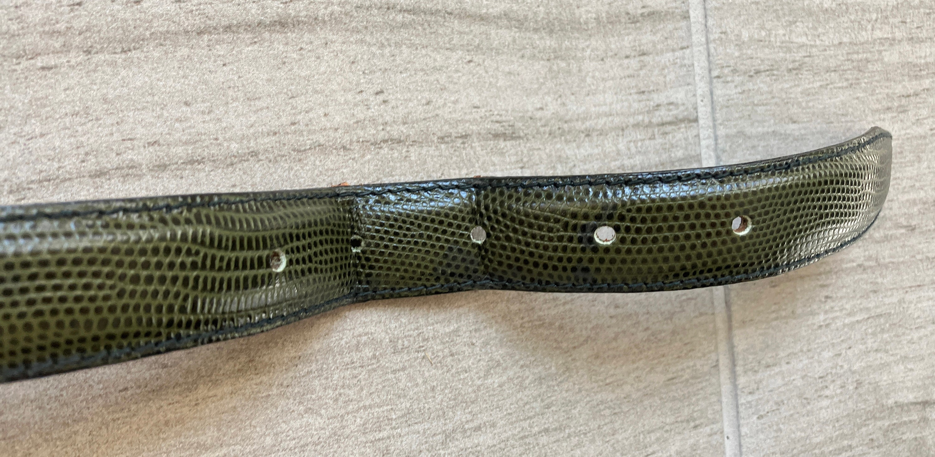 80s Stylish Vintage Olive Green Leather and Reptile Accents Belt Vintage Belt Rodeo Rider Reptile Snake Green 34 Made in  main image 2