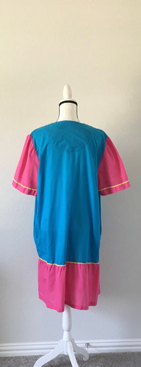 1980s Multicolored Cotton Day Dress, Vintage Pink… - image 6