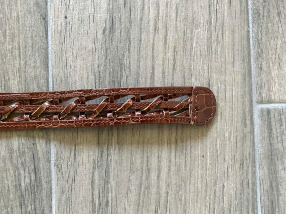 1980s Croc Embossed Woven Belt, Vintage Brown Lea… - image 7