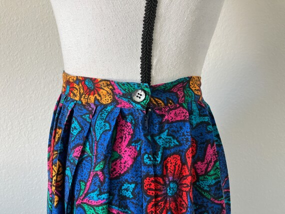 1980s Pleated Floral Skirt, 1990s High Waisted Fu… - image 5