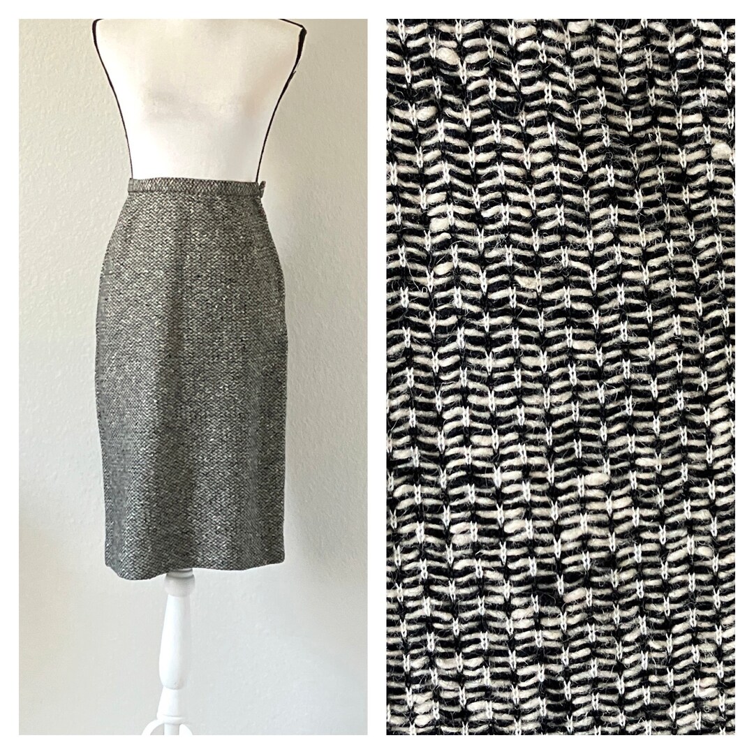1960s Black Polished Cotton Skirt with White Trim