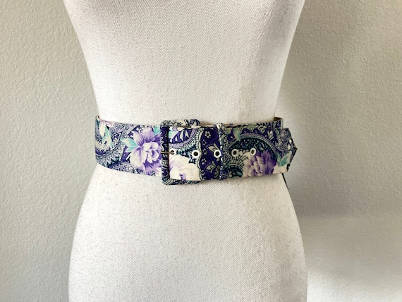 Vintage Mixed Fabric Belt 80s Mixed Pattern Leather Belt - Lucky Vintage main image 4