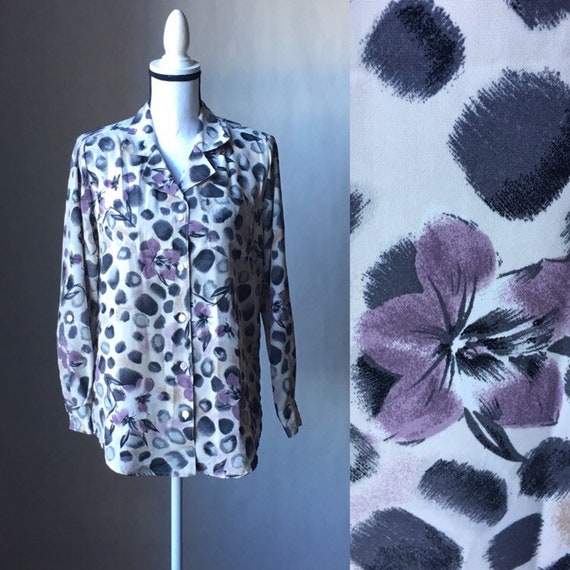 Vintage Jordan, 1990s Floral Blouse,1990s Long Sle