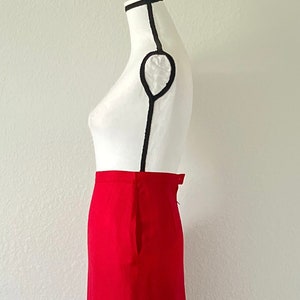 1970s Pleated Red Linen Skirt, Vintage Flared Wool Blend Skirt image 4