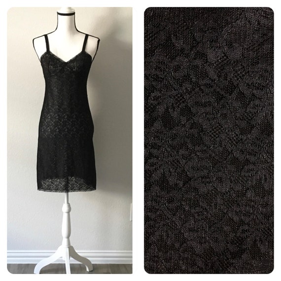 1960s Black Lace Chemise, Vintage Sexy Retro Ling… - image 1