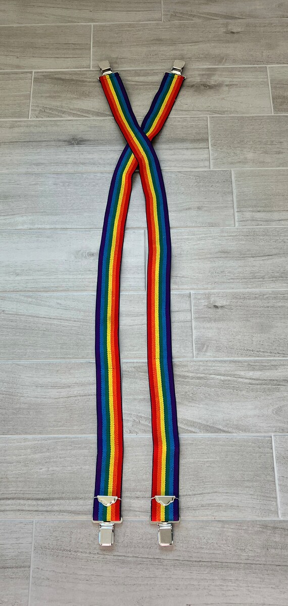 1980s Rainbow Stripe Suspenders, Vintage Multicol… - image 4