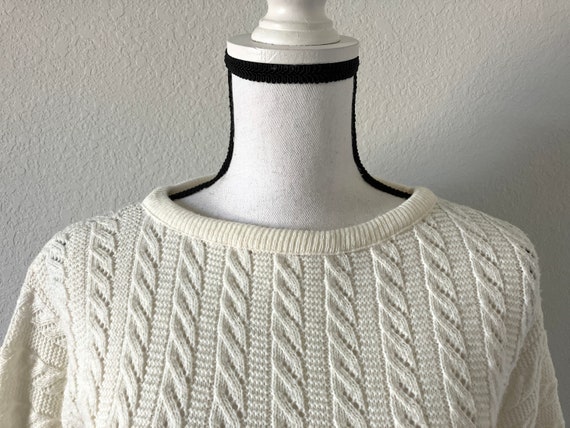 1960s Cable Knit Pullover Sweater, Vintage Ivory … - image 3