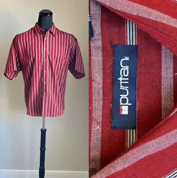 1980s Maroon Short Sleeve Shirt, 1990s Striped But
