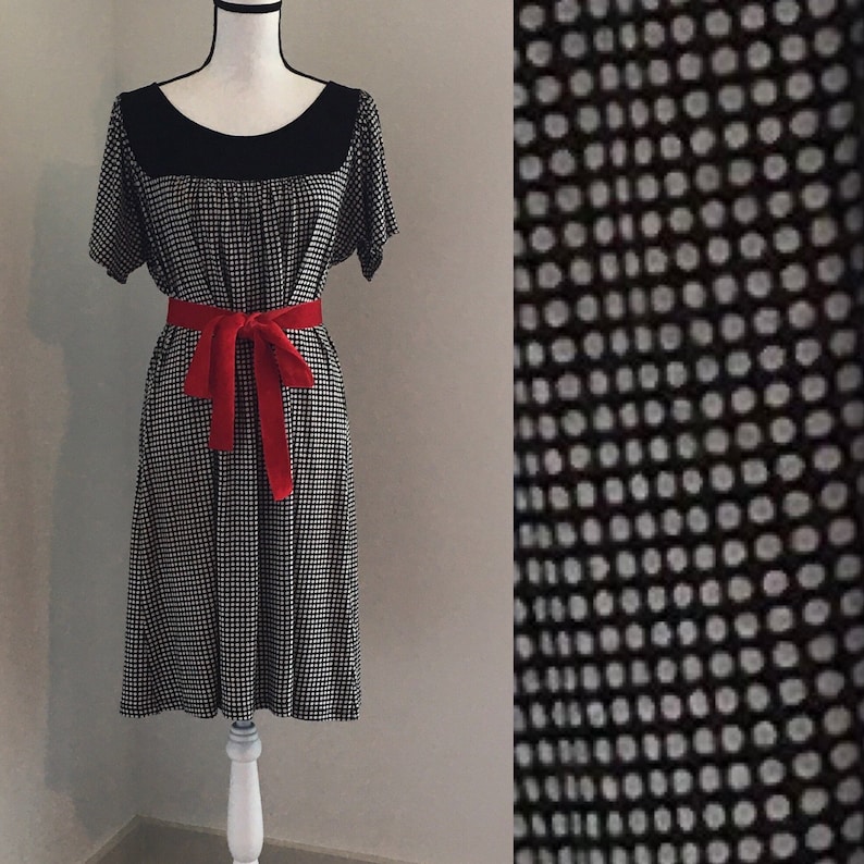 Vintage Max Studio,1990s Polka Dot Dress,1990s Black and White Dress,1990s Short Sleeve Dress,Dress with Flutter Sleeves