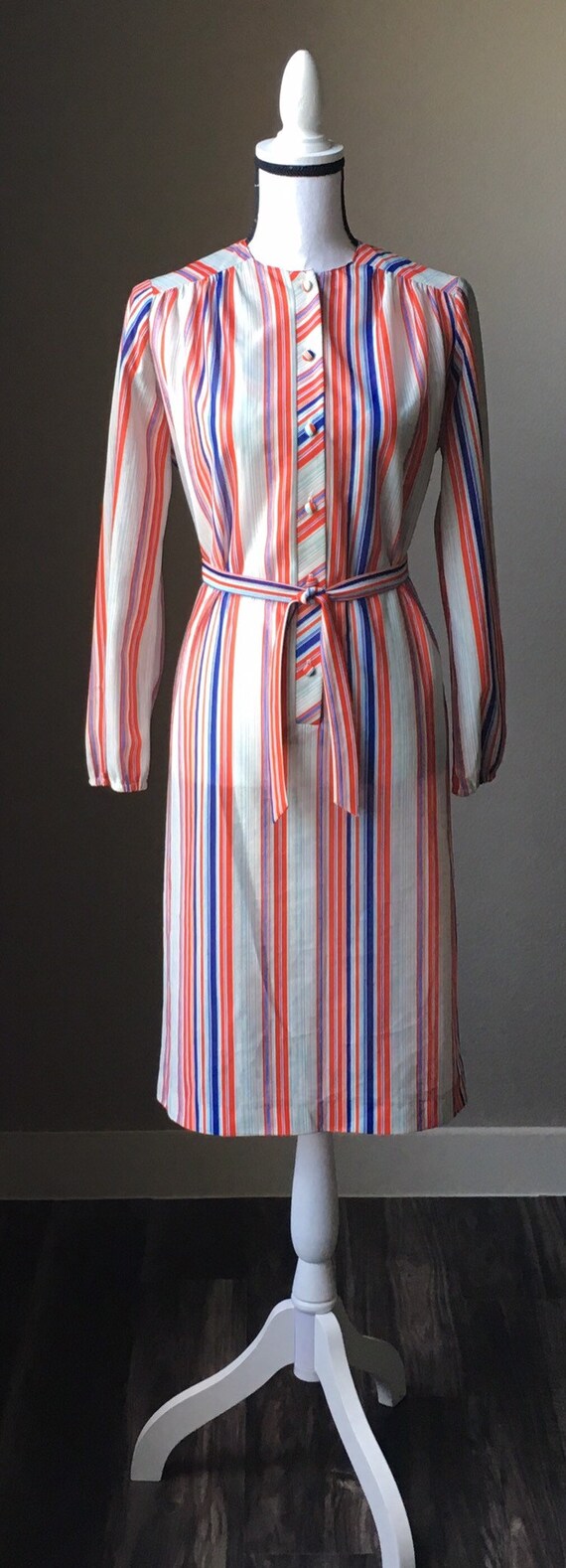 1960s Striped Belted Dress, 1970s Dress with Stri… - image 2