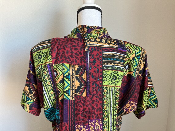 1980s Multi Print Dress, Vintage Shawl Collar Vib… - image 6