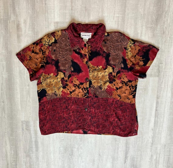 1990s Abstract Print Button Down Blouse - image 7