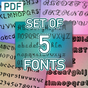 5 Alphabet Cross Stitch Patterns, Font Cross Stitch Set, Letters Cross Stitch Patterns PDF