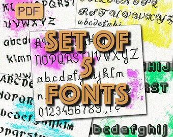 5 Fonts Cross Stitch Set, Abc Cross Stitch Letters Cross Stitch Patterns Pdf, Crossstitch Alphabet Cross Stitch Numbers
