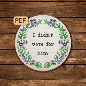 Funny &#39;I Didn&#39;t Vote For Him&#39; Cross Stitch Pattern (PDF)