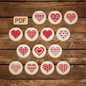 14 Mini Herz Kreuzstich Muster PDF kleines Valentinstag Kreuzstich Bundle rotes Herz Liebe Stickdatei Herz Stickdatei