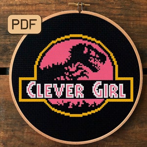Clever Girl Cross Stitch Pattern, Jurassic Park Cross Stitch Pdf