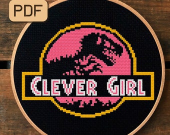 Clever Girl Cross Stitch Pattern, Jurassic Park Cross Stitch Pdf