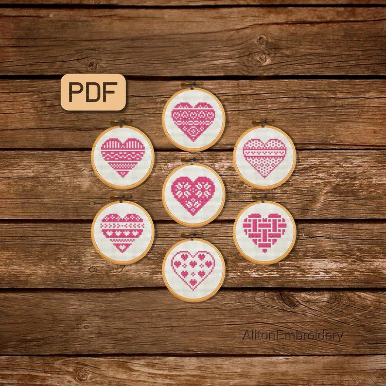 Small Heart Cross Stitch Pattern Mini Valentine Cross Stitch Bundle PDF Love Embroidery Design Instant Download