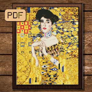 Klimt cross stitch pattern Portrait of Adele Bloch-Bauer Famous painting needlepoint pdf