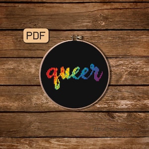 Queer Cross Stitch Pattern, LGBT Crossstitch PDF, Gay Pride Embroidery Design, Instant Download