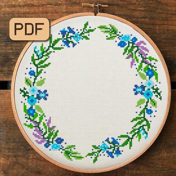 Flower Border Cross Stitch Pattern, Floral Wreath Cross Stitch Pdf, Cute Cross Stitch Design