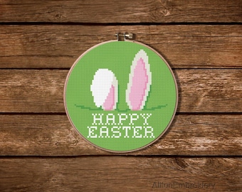Easter Bunny Cross Stitch Pattern, Funny Bunny Ears Embroidery Design (PDF Chart)