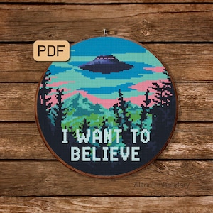 Jag vill tro korsstygnsmönster: UFO Sci-Fi-broderi (PDF)