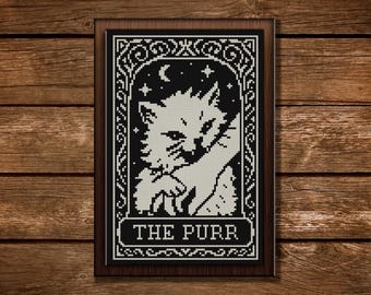 Patrón de punto de cruz de carta del tarot del gato espeluznante y divertido: Patrón PDF de bruja