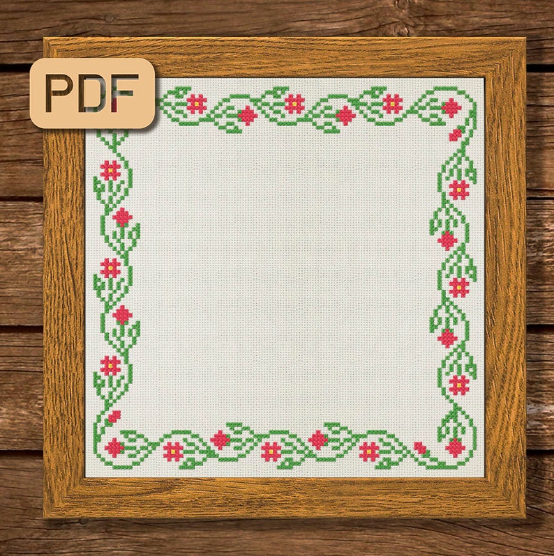 Floral Border Cross Stitch Pattern Flowers Needlepoint Easy Etsy