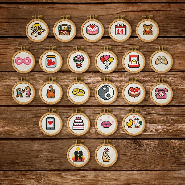 23 Mini Valentine Cross Stitch Patterns Bundle: Tiny Love Heart Needlepoint Set (PDF Designs)