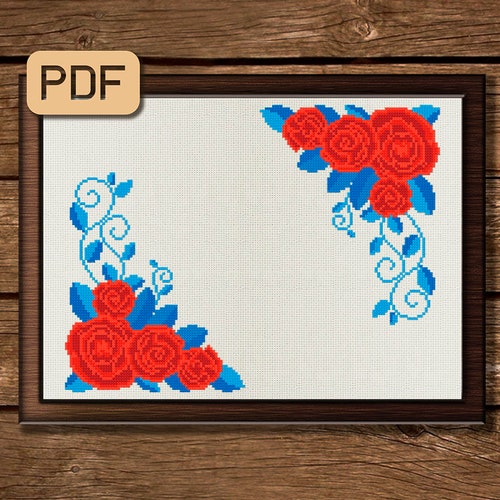 Floral Border Cross Stitch Pattern Flower Wreath Needlepoint Etsy
