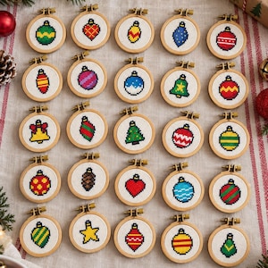 25 Christmas Baubles Cross Stitch Patterns Bundle: Mini Xmas Balls Embroidery Set (PDF Designs)
