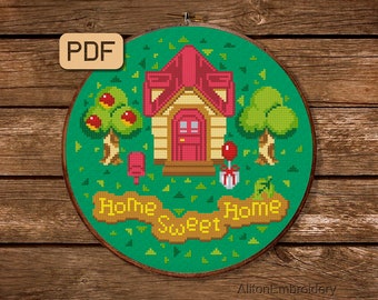 Home Sweet Home Cross Stitch Pattern: Counted Embroidery Design (PDF Chart)