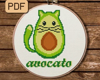Avocato Funny Cross Stitch Pattern: Avocado Cat Design (PDF Pattern)