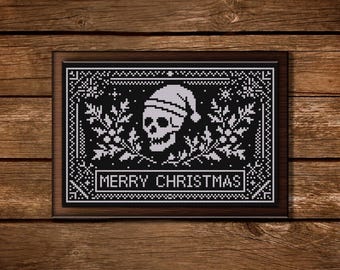 Gothic Christmas Cross Stitch Pattern: Spooky Skull Xmas Skeleton Embroidery Design (PDF Chart)