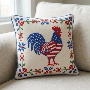 Patriotic Rooster Cross Stitch Pattern: American Chicken Bird Crossstitch Chart (PDF Design)