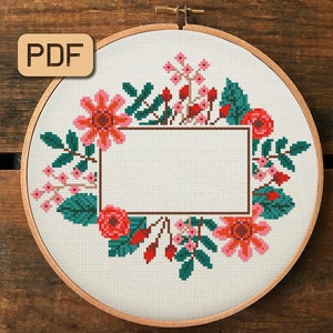 Bloemenrand kruissteekpatroon, bloemen frame kruissteekpatroon pdf