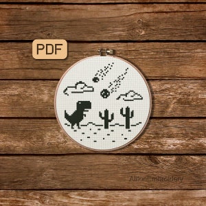 Funny T Rex Cross Stitch Pattern, Dinosaur Crossstitch PDF, Dino Embroidery Design, Instant Download