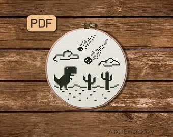 Funny T Rex Cross Stitch Pattern, Dinosaur Crossstitch PDF, Dino Embroidery Design, Instant Download
