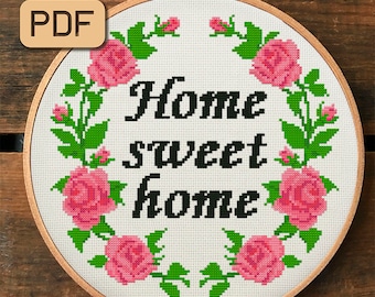 Home sweet home cross stitch pattern Housewarming  needlepoint pdf Instant download