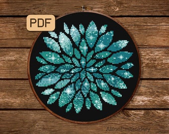 Flower Mandala Cross Stitch Pattern, Floral Crossstitch PDF, Galaxy Embroidery Design, Instant Download