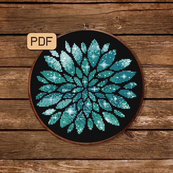Flower Mandala Cross Stitch Pattern, Floral Crossstitch PDF, Galaxy Embroidery Design, Instant Download