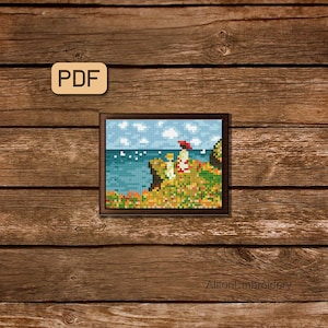 Tiny Art Cross Stitch Pattern Mini Painting Cross Stitch PDF Claude Monet Embroidery Artwork The Cliff Walk At Pourville Instant Download